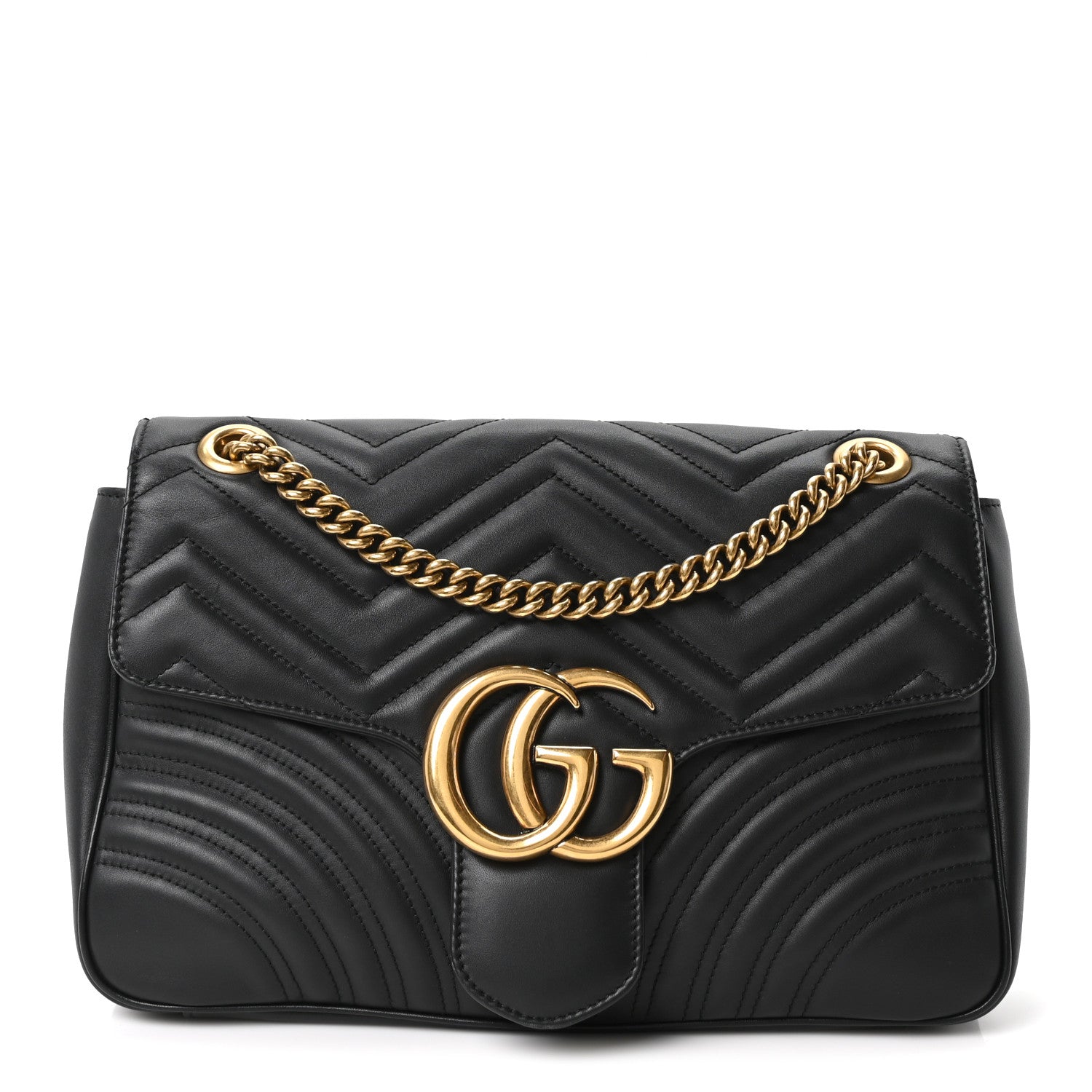 Gucci Calfskin Matelasse Medium GG Marmont Shoulder Bag Black