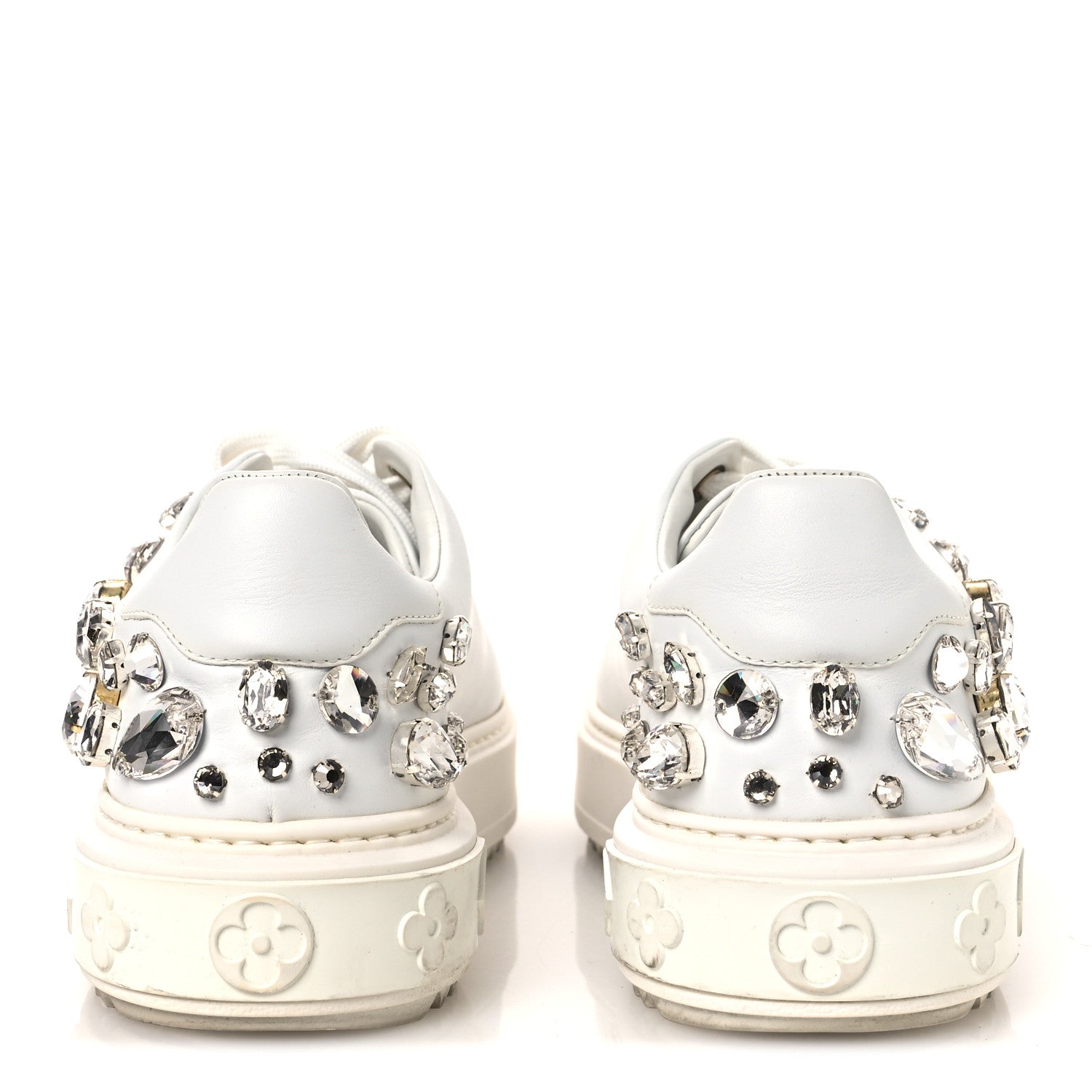 Louis Vuitton Lambskin Swarovski Crystal Monogram Time Out Sneakers 40 White