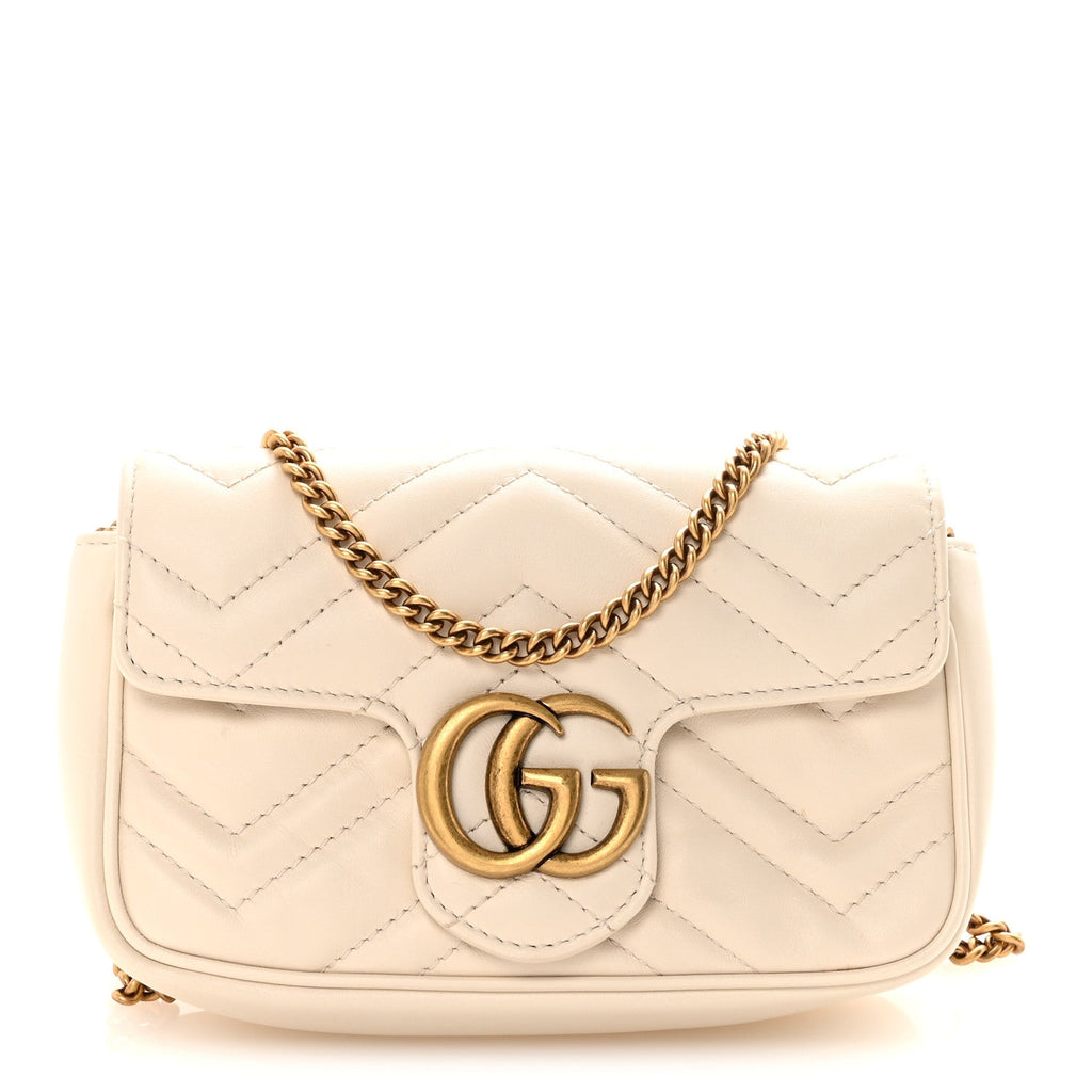 Gucci Calfskin Matelasse Super Mini GG Marmont Shoulder Bag White