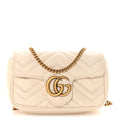 Gucci Calfskin Matelasse Super Mini GG Marmont Shoulder Bag White