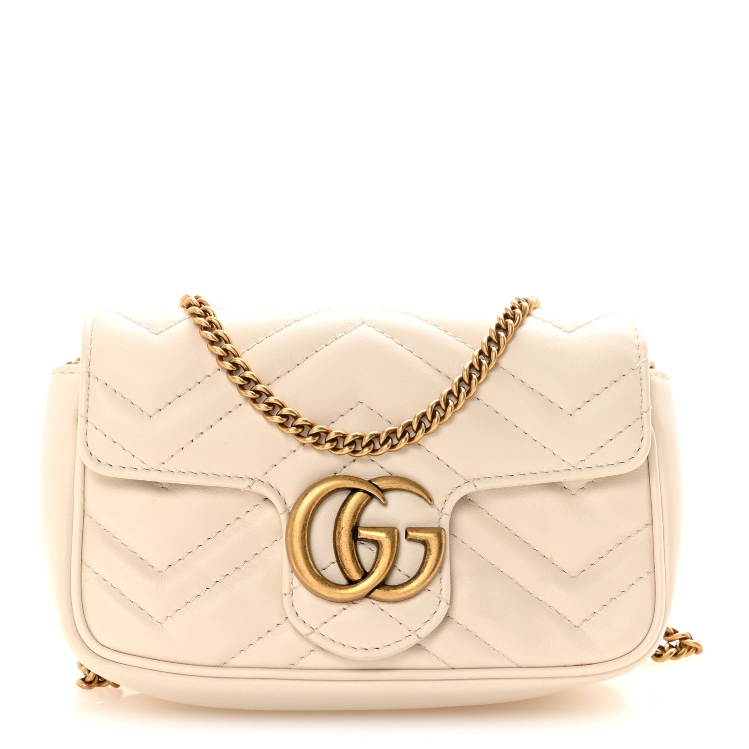 Gucci Calfskin Matelasse Super Mini GG Marmont Shoulder Bag White
