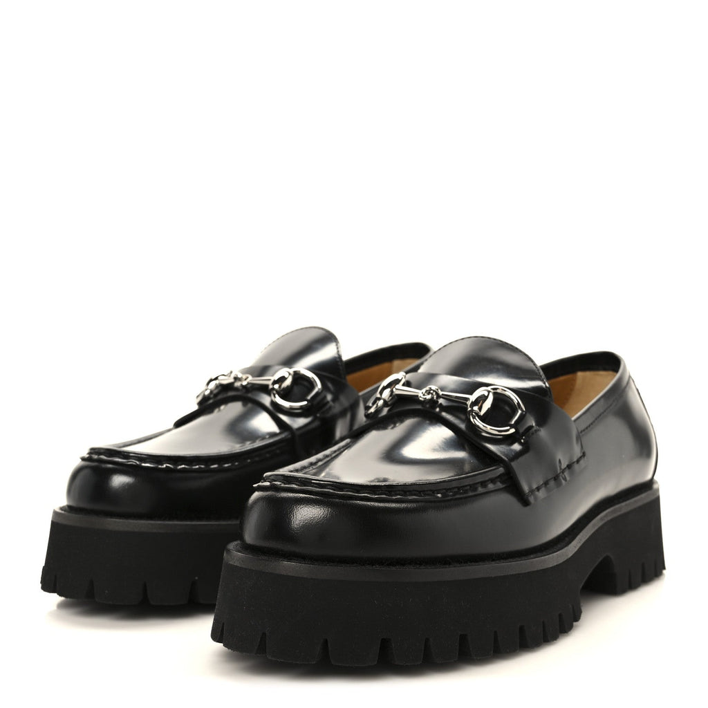 Gucci Cordovan Lux Womens Horsebit 45mm Platform Loafers 36 Black