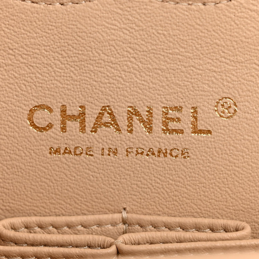 Chanel Lambskin Quilted Medium Double Flap Beige