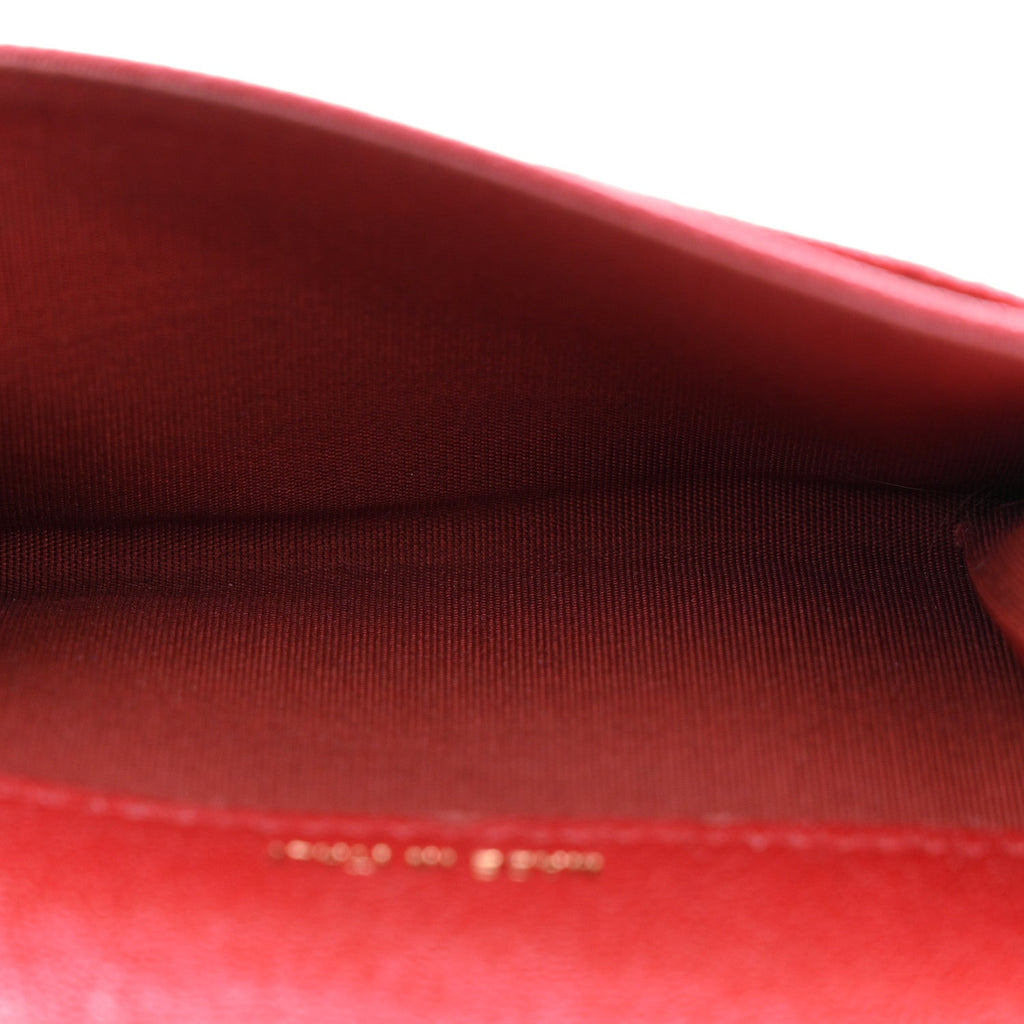 Caviar Quilted Boy Flap Card Holder Wallet Red