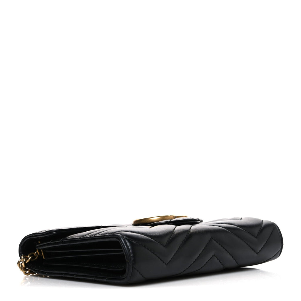 Gucci Calfskin Matelasse GG Marmont Chain Wallet Black