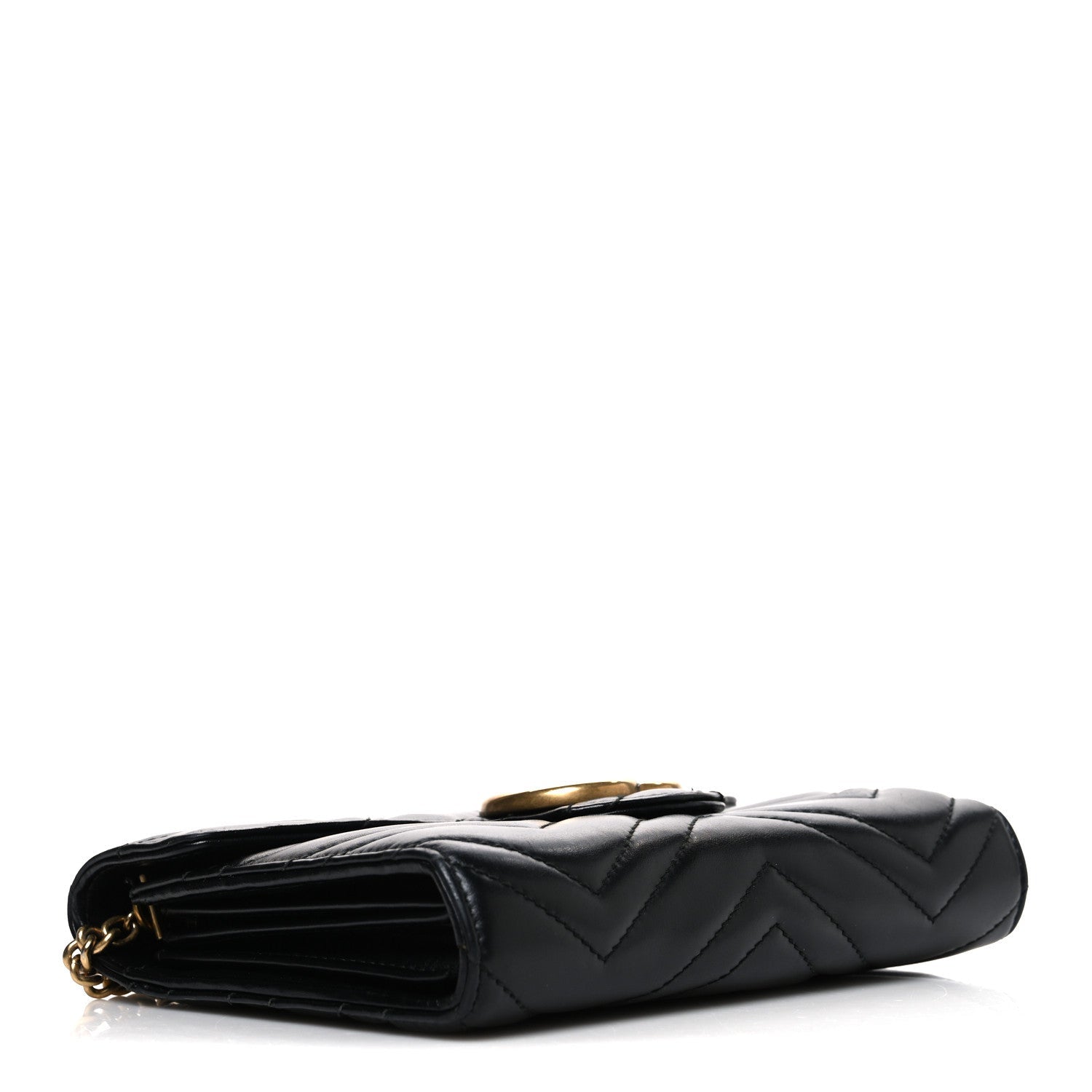 Gucci Calfskin Matelasse GG Marmont Chain Wallet Black
