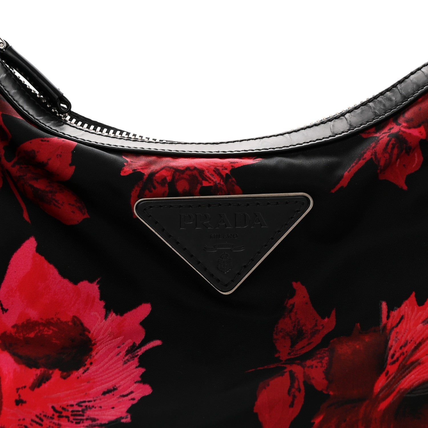 Prada Tessuto Nylon Rose Shoulder Bag Black Rosso