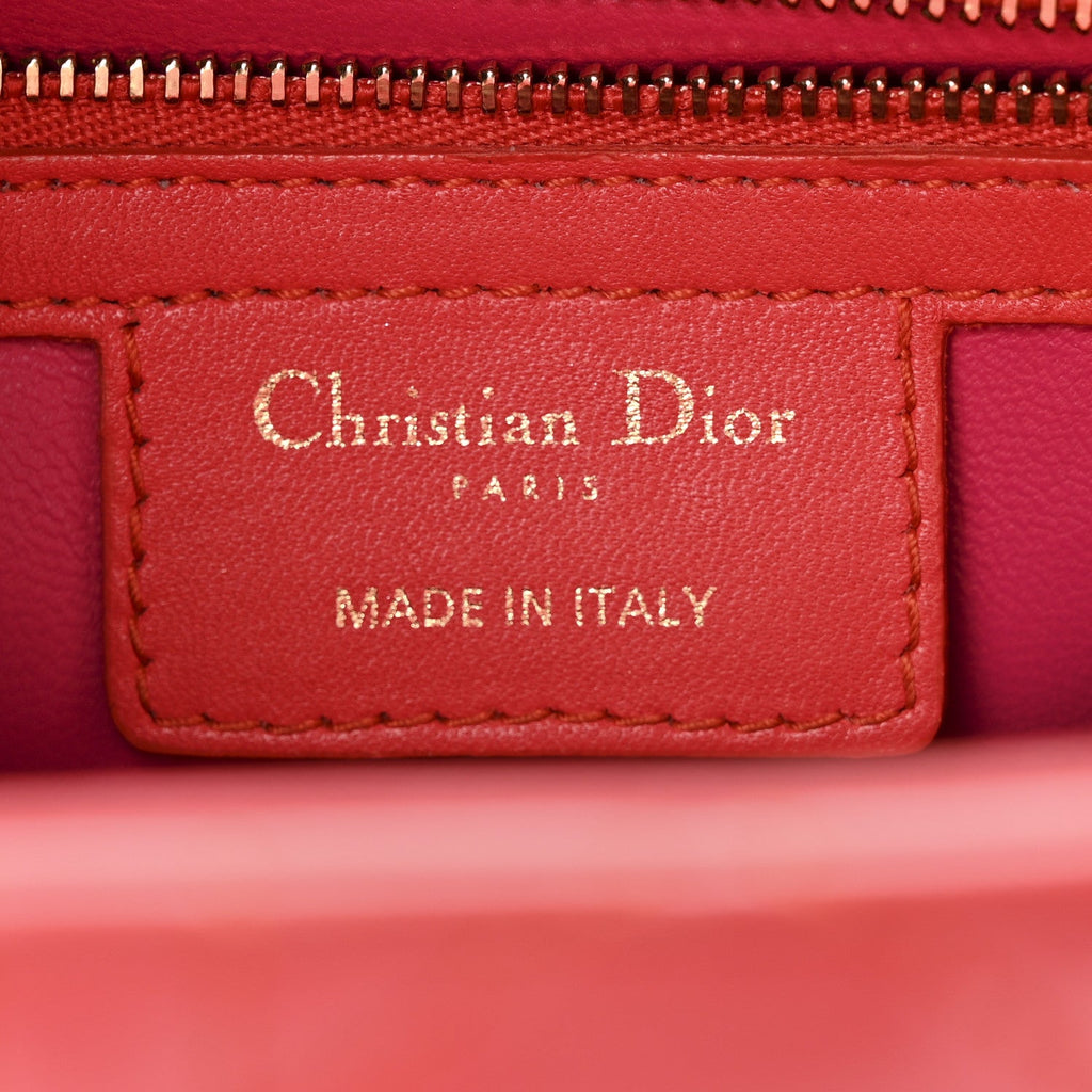Christian Dior Lambskin Cannage Medium Bi-Color Lady Dior Orange Fuchsia