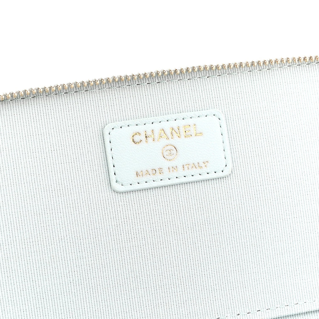 Chanel Lambskin Quilted Small Top Handle Vanity Case With Chain Light Blue