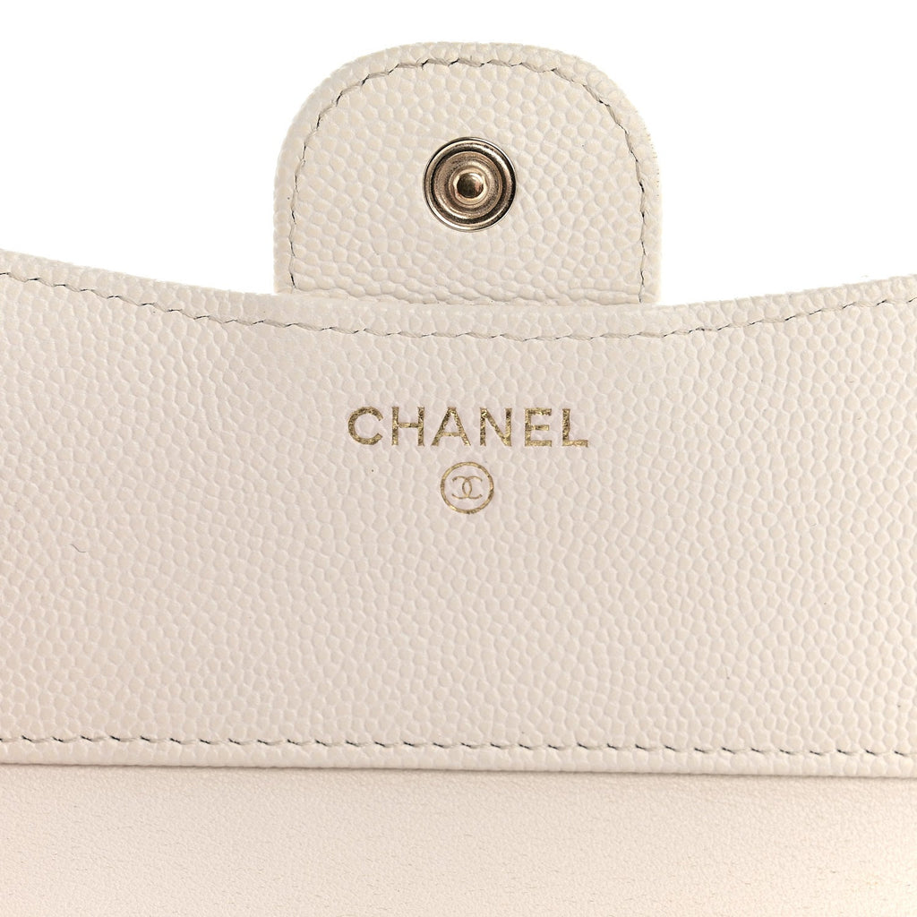 Caviar Quilted Compact Flap Wallet White