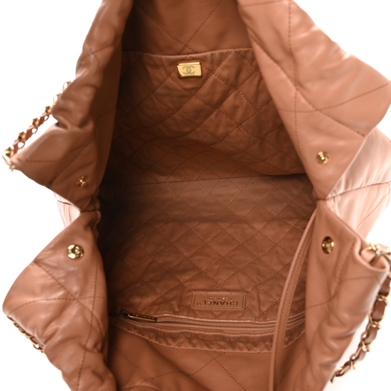 Chanel Shiny Calfskin Quilted Chanel 22 Camel