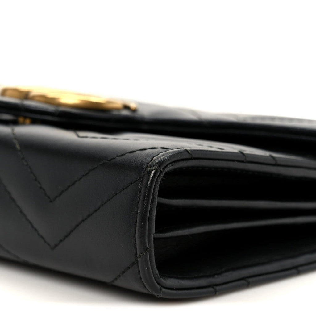 Gucci Calfskin Matelasse GG Marmont Chain Wallet Black