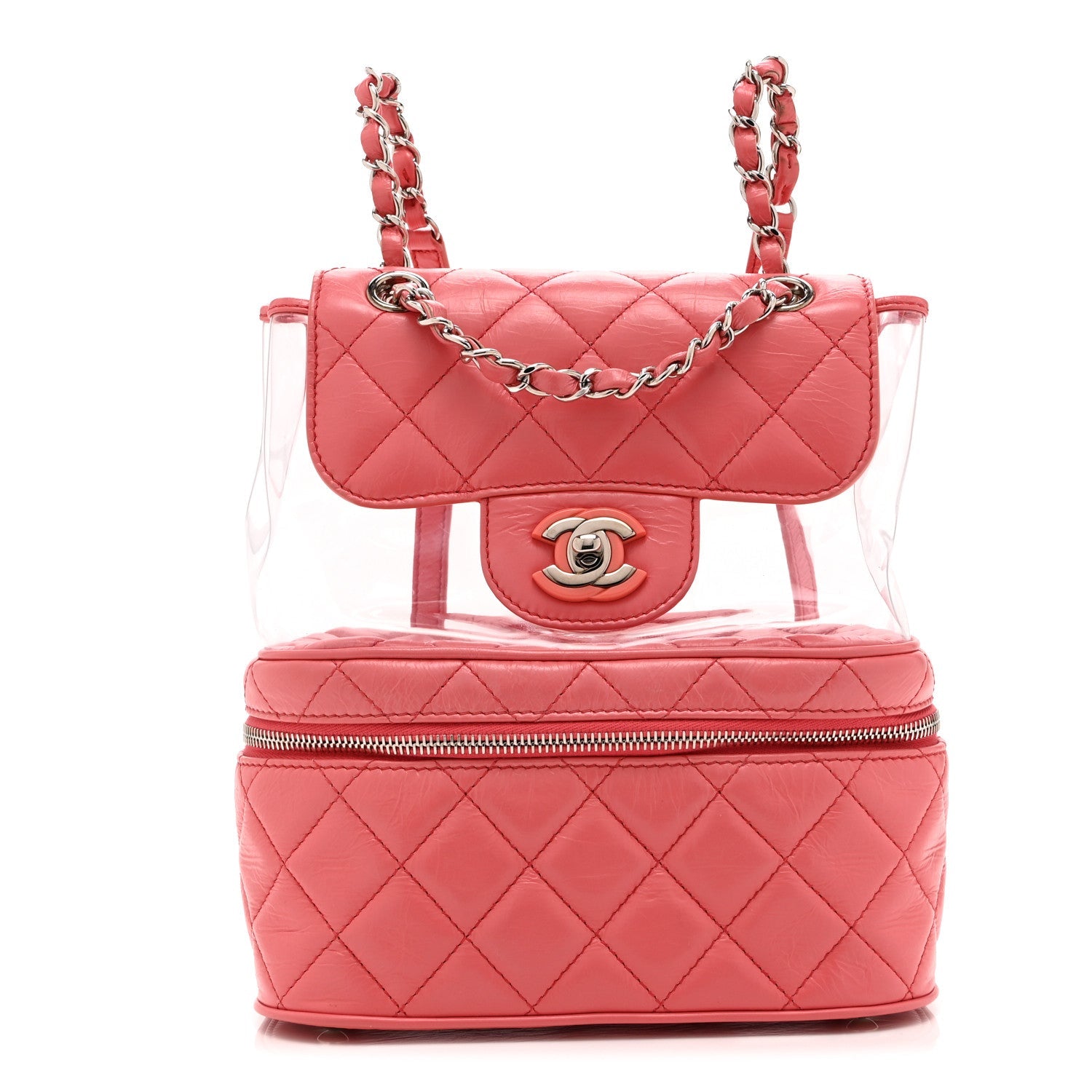 Chanel Crumpled Calfskin PVC Quilted Backpack Pink