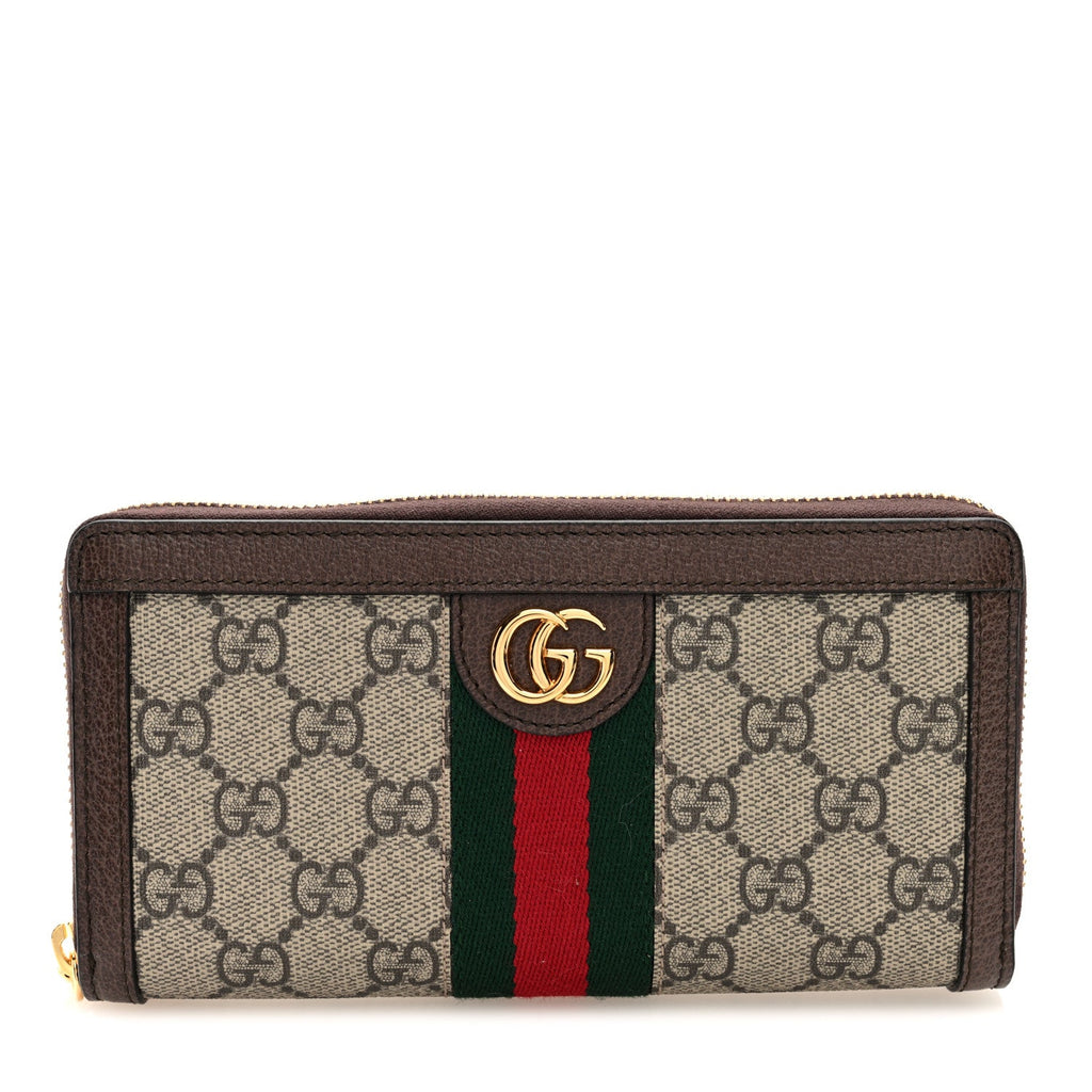 Gucci GG Supreme Monogram Web Ophidia Zip Around Wallet Brown