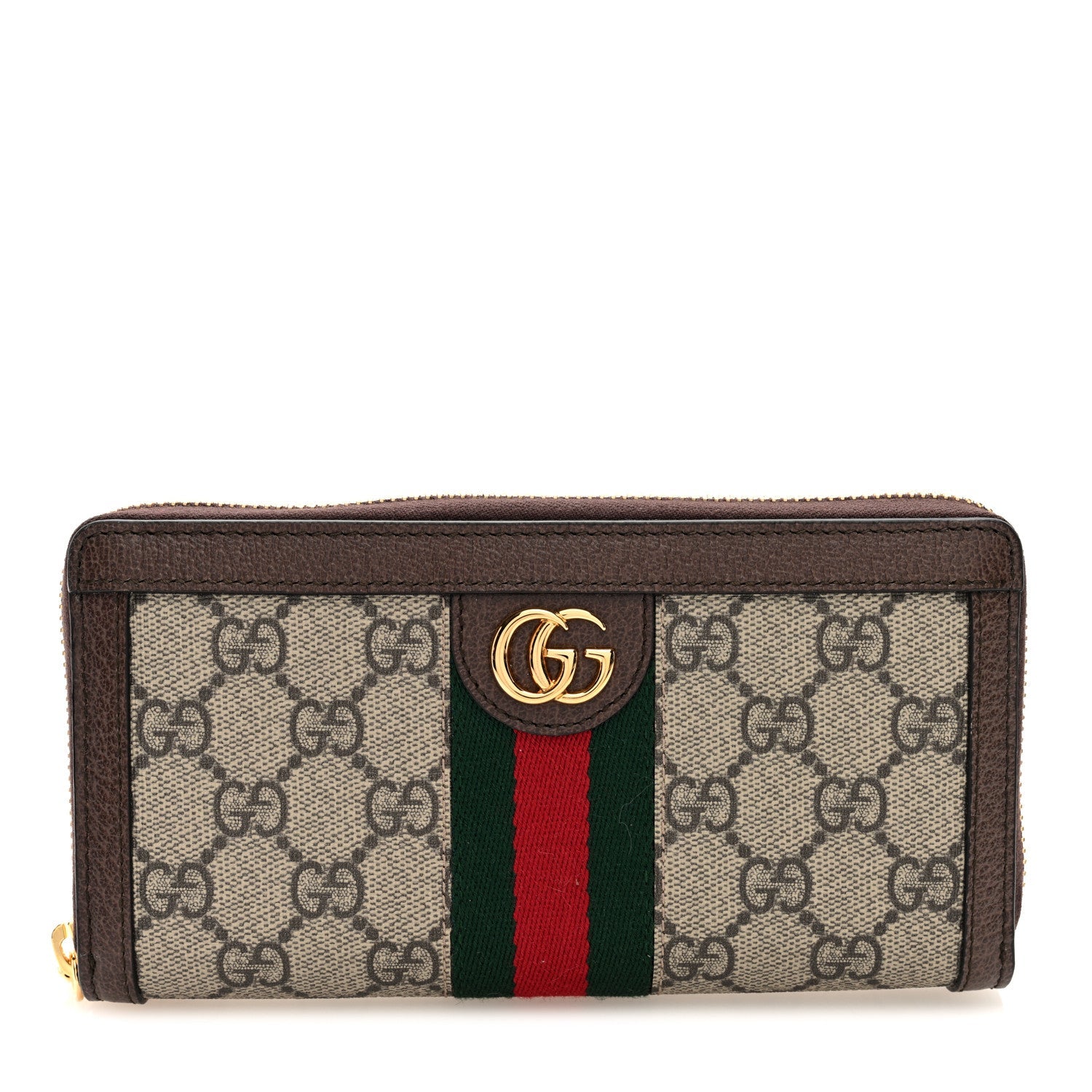 Gucci GG Supreme Monogram Web Ophidia Zip Around Wallet Brown
