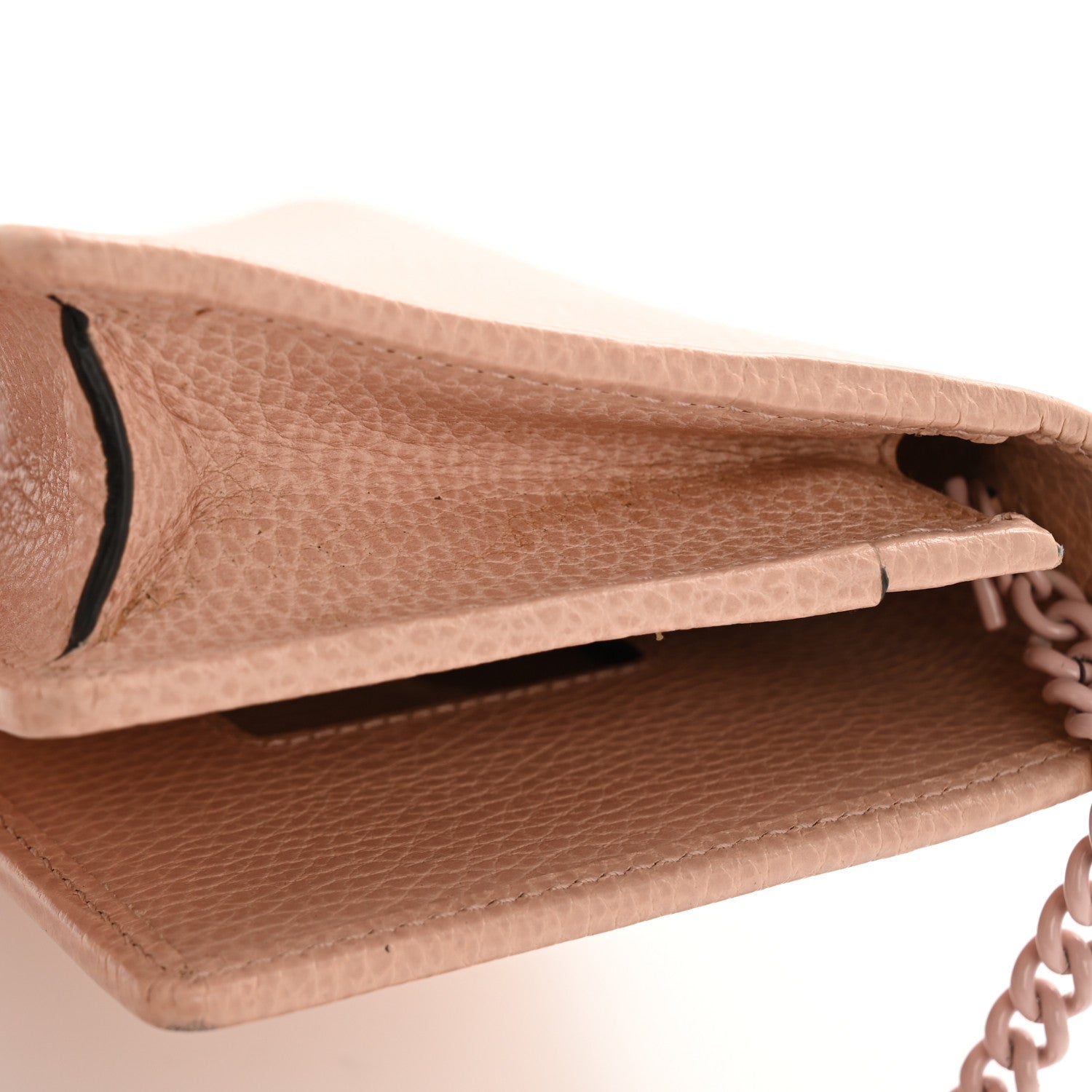 Gucci Dollar Calfskin Enamel Monochrome Mini GG Marmont Chain Wallet Perfect Pink