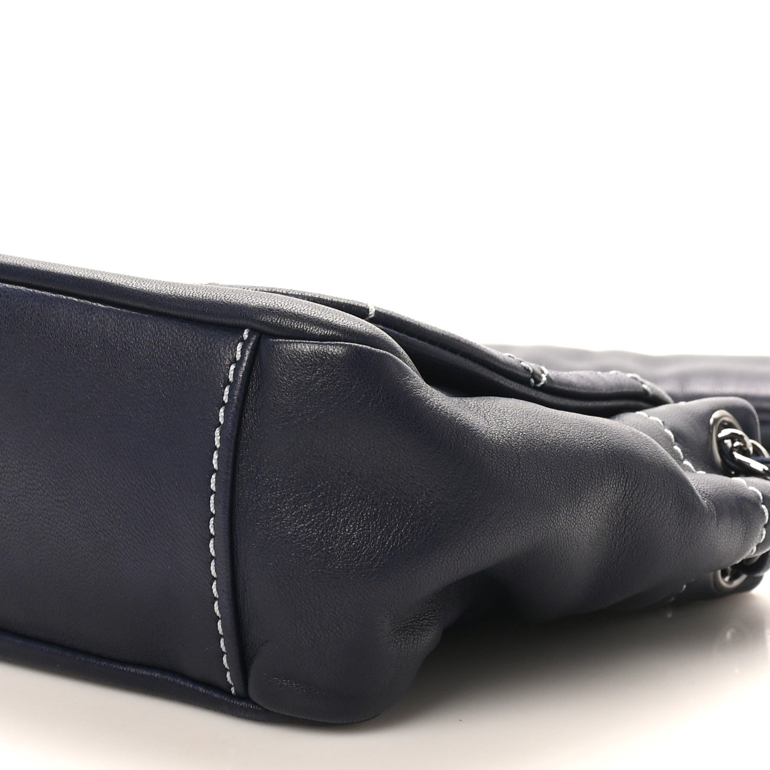Chanel Lambskin Contrast Stitch Small Surpique Accordion Flap Navy