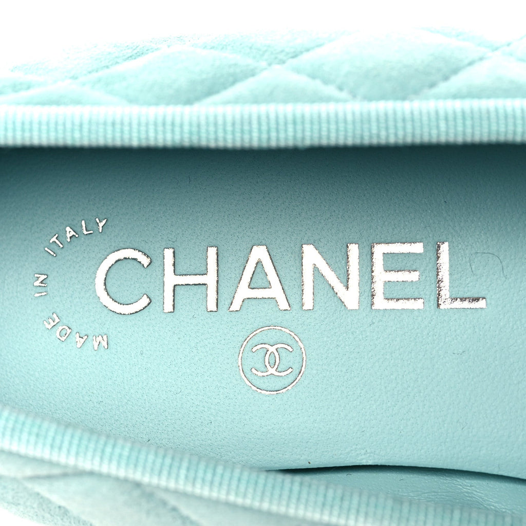 Chanel Suede Calfskin Quilted Cap Toe CC Ballerina Flats 38.5 Light Blue