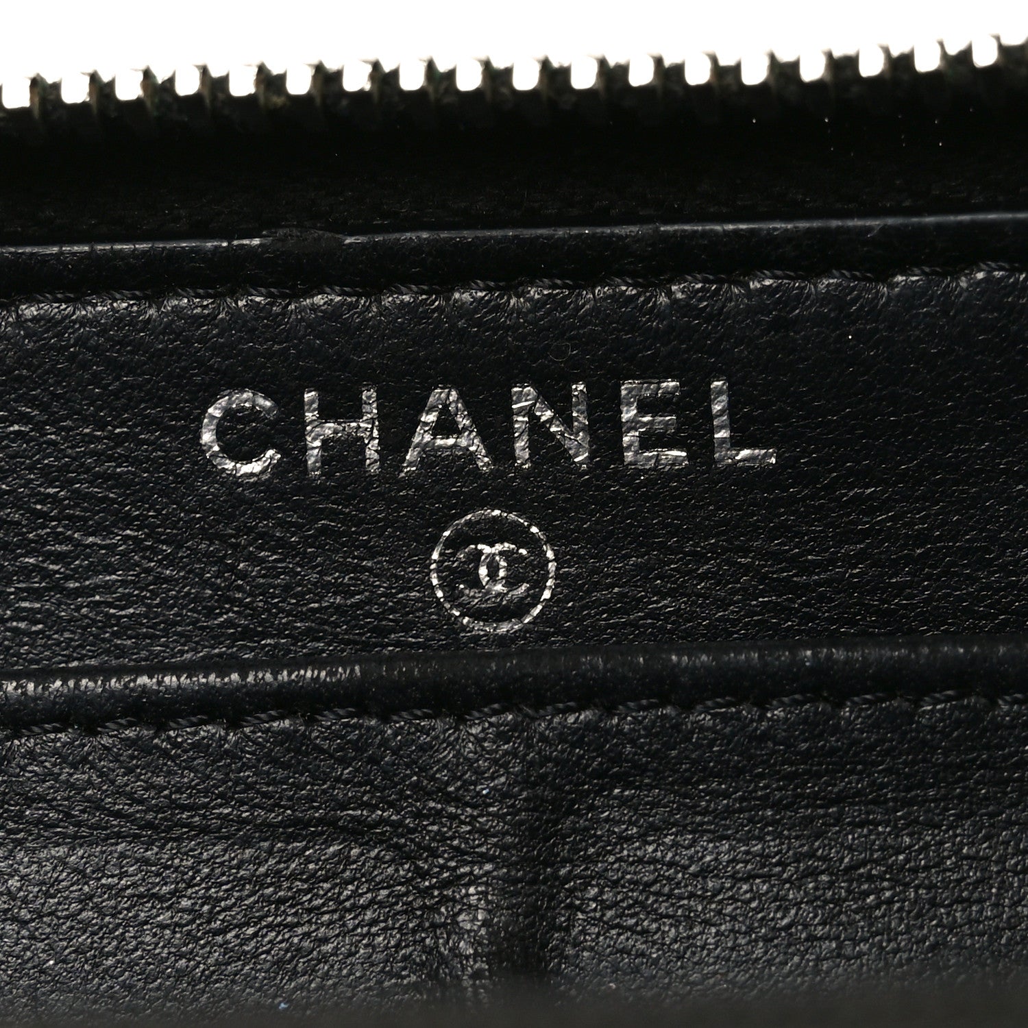 Lambskin Camellia Embossed Large Zip Around Gusset Wallet Black White