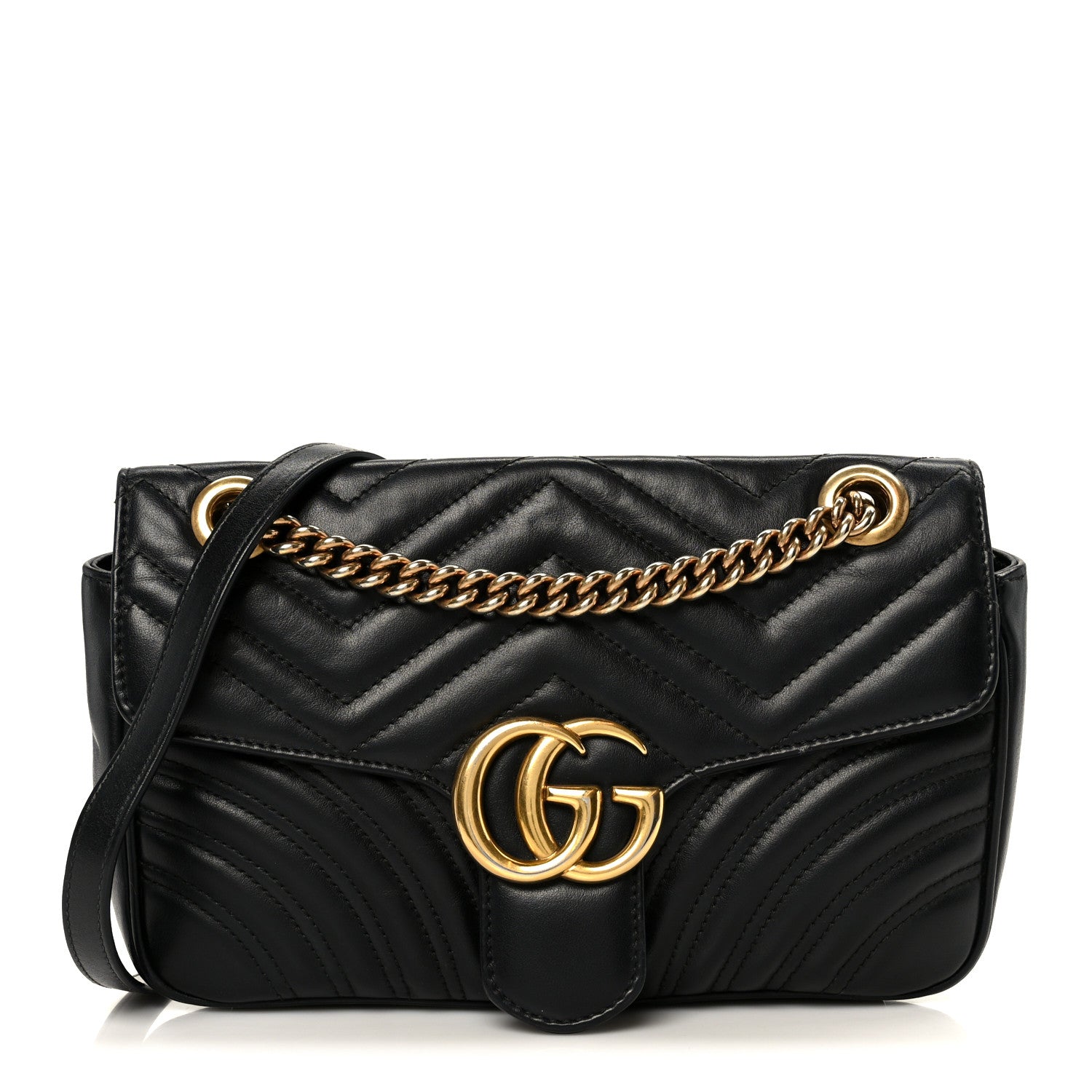 Gucci Calfskin Matelasse Small GG Marmont Shoulder Bag Black