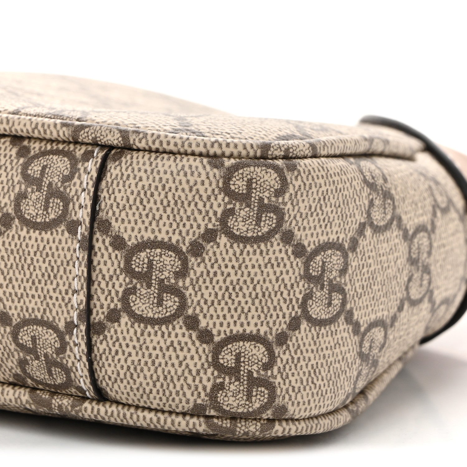 Gucci GG Supreme Monogram Textured Calfskin Small Emblem Shoulder Bag Beige Dark Brown