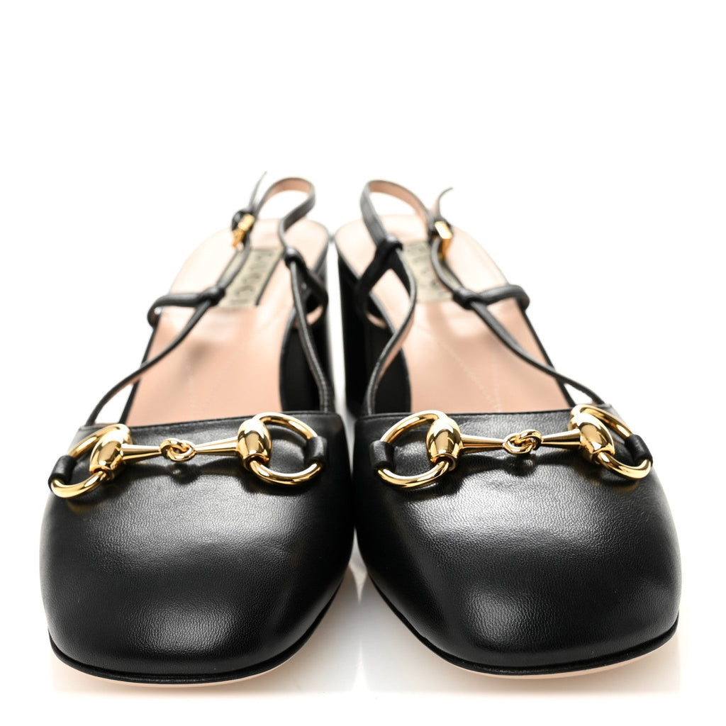 Gucci Malaga Kid Horsebit 70mm Slingback Pumps 36  Black
