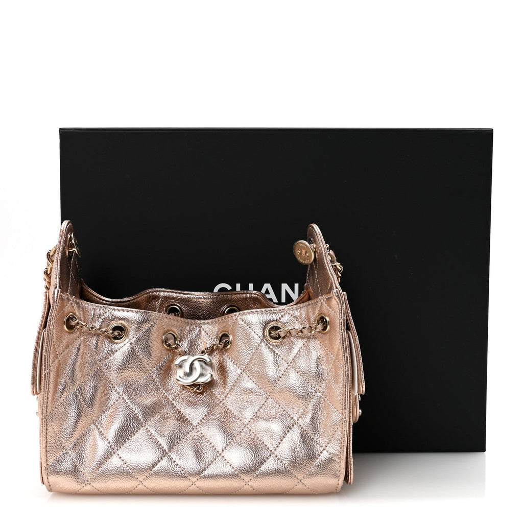 Chanel Metallic Caviar Quilted Mini Chanel 25 Handbag Copper