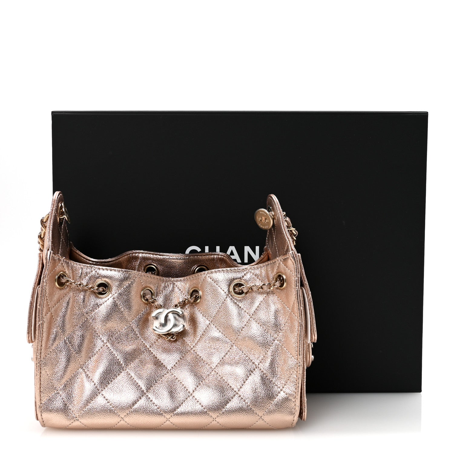 Chanel Metallic Caviar Quilted Mini Chanel 25 Handbag Copper