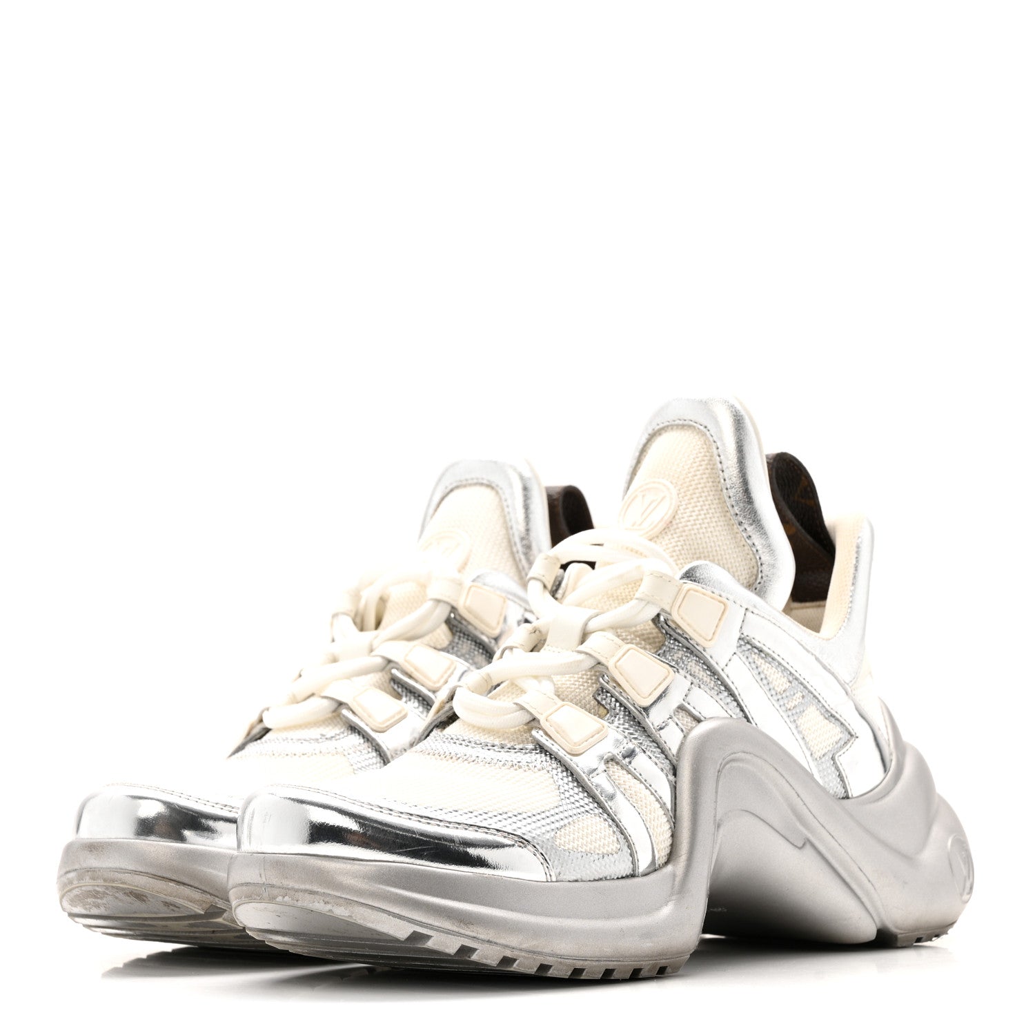 Louis Vuitton Metallic Calfskin Technical Nylon LV Archlight Sneakers 37 White Silver