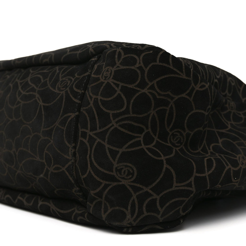 Chanel Suede Camellia Hobo Bag Black