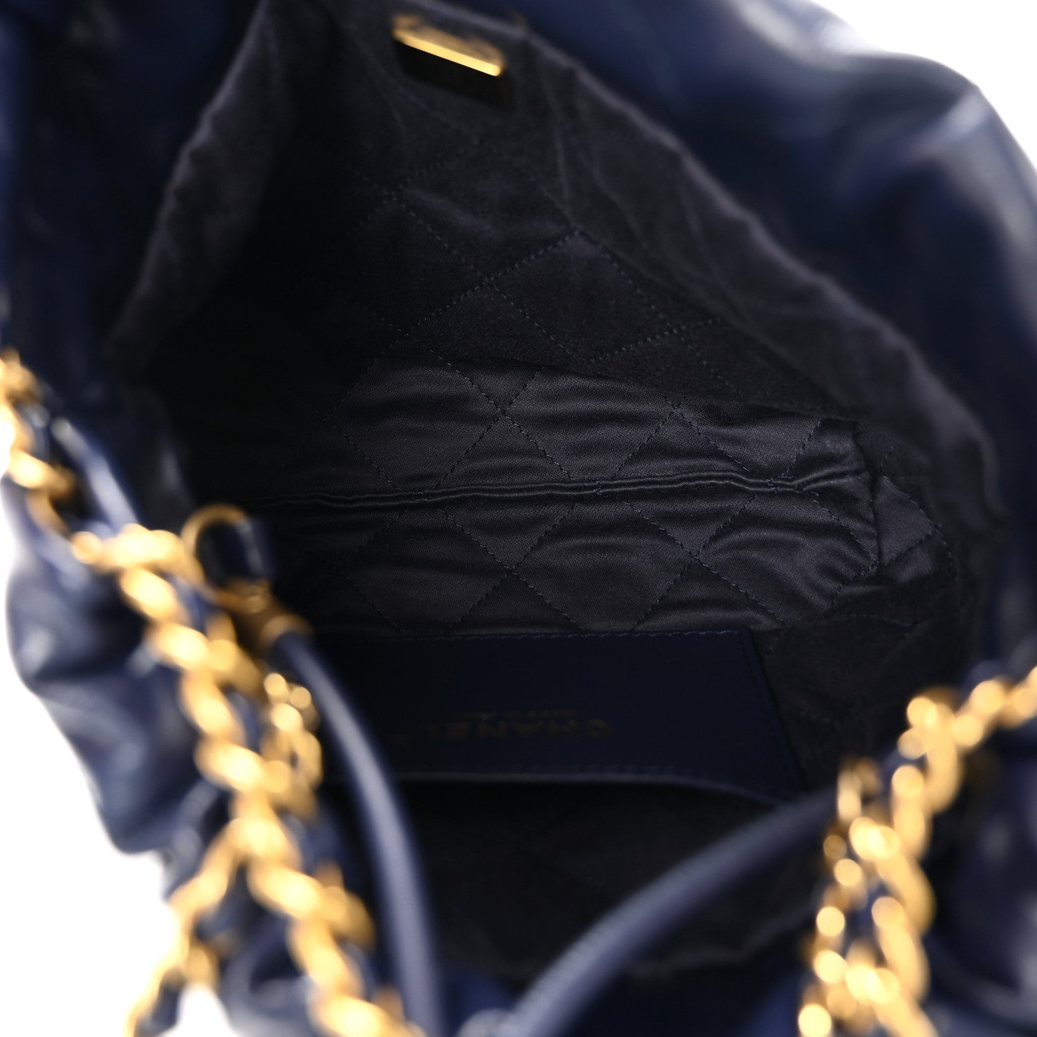 Chanel Shiny Calfskin Quilted Mini Chanel 22 Navy Blue