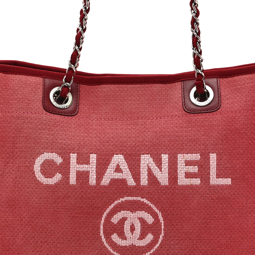 Chanel Canvas Small Deauville Tote Red