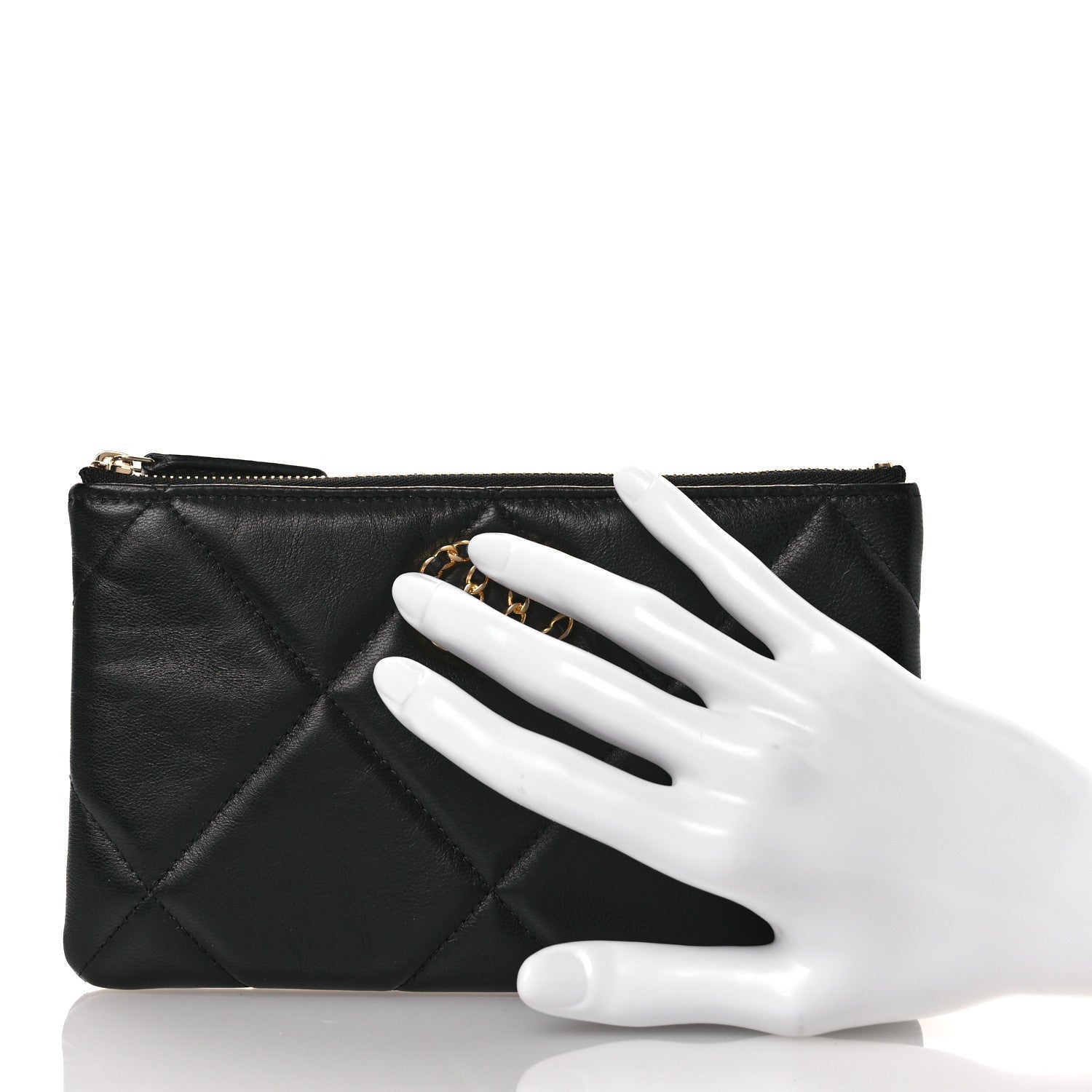 Chanel Shiny Goatskin Quilted Small Chanel 19 Pouch Black