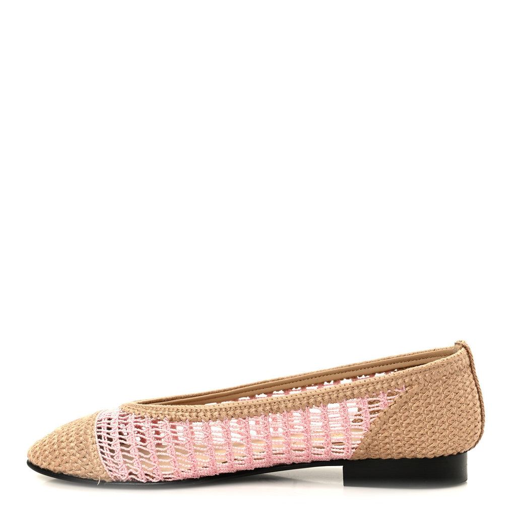 Raffia Cap Toe Ballerina Flats 36.5 Pink Beige