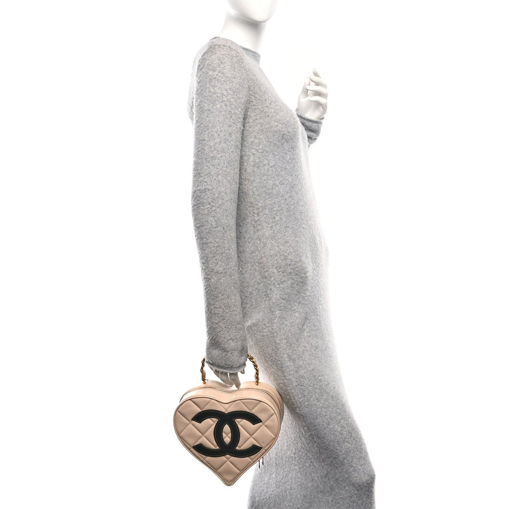 Chanel Patent Quilted CC Barbie Heart Vanity Case Beige