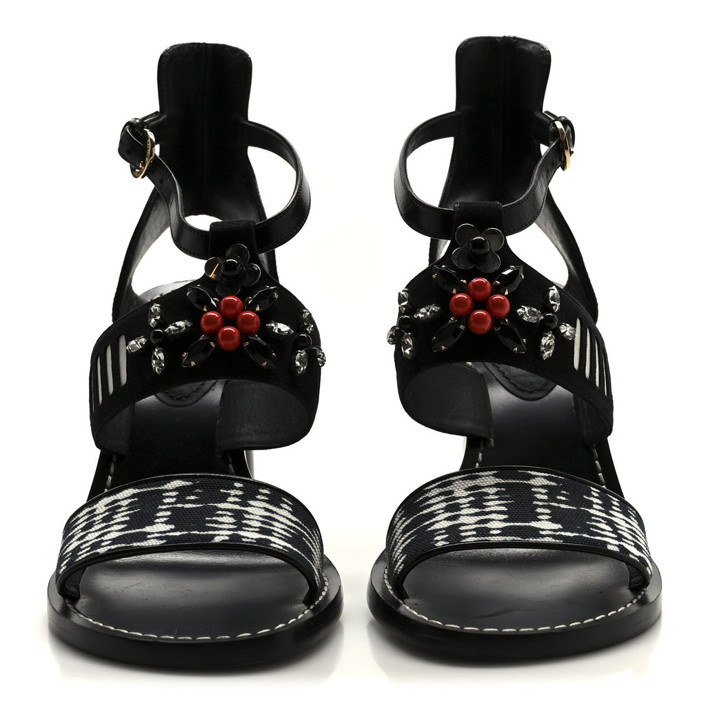 Louis Vuitton Calfskin Suede Frontpier Ankle Strap Sandals 37 Black