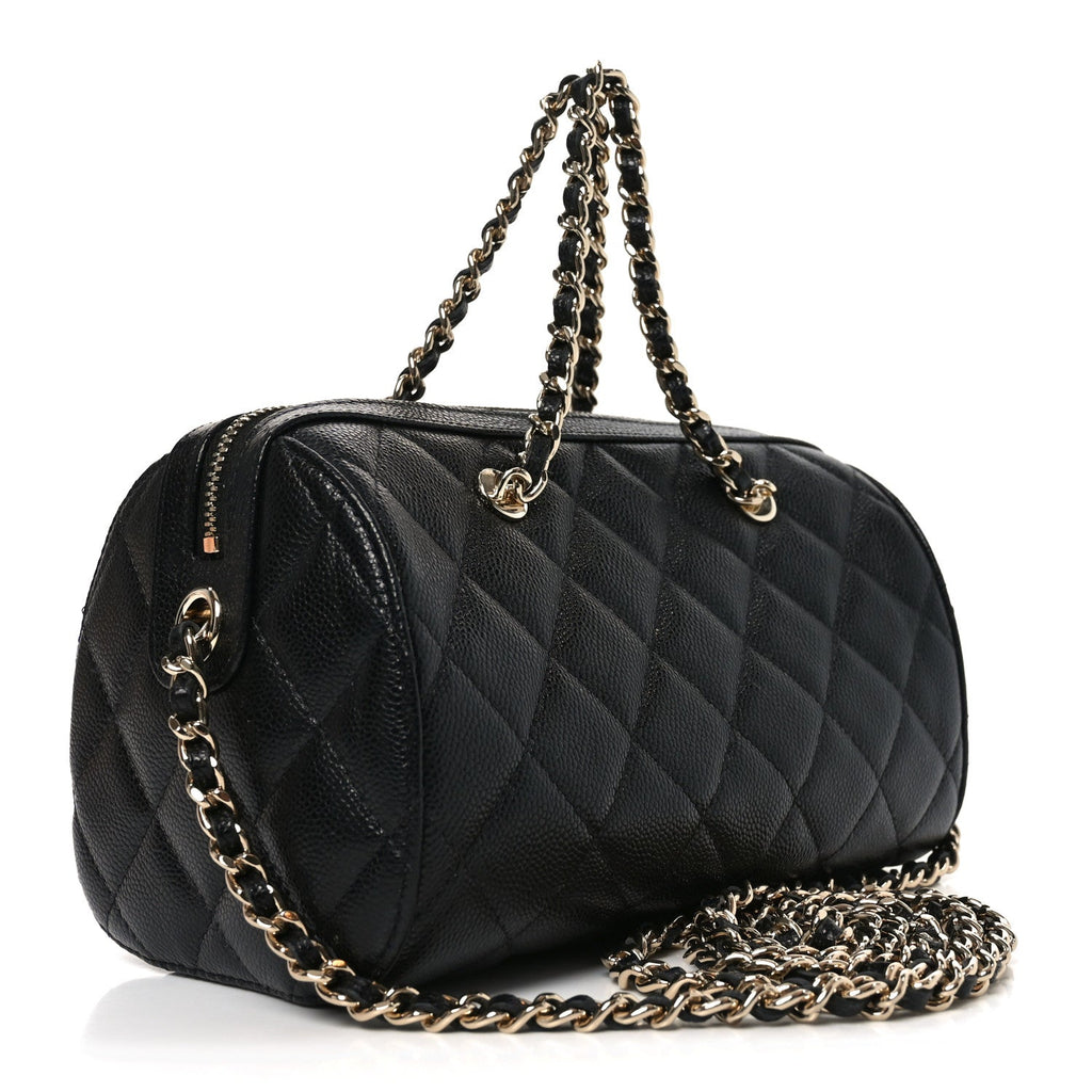 Chanel Caviar Quilted Barrel Clutch With Chain Black