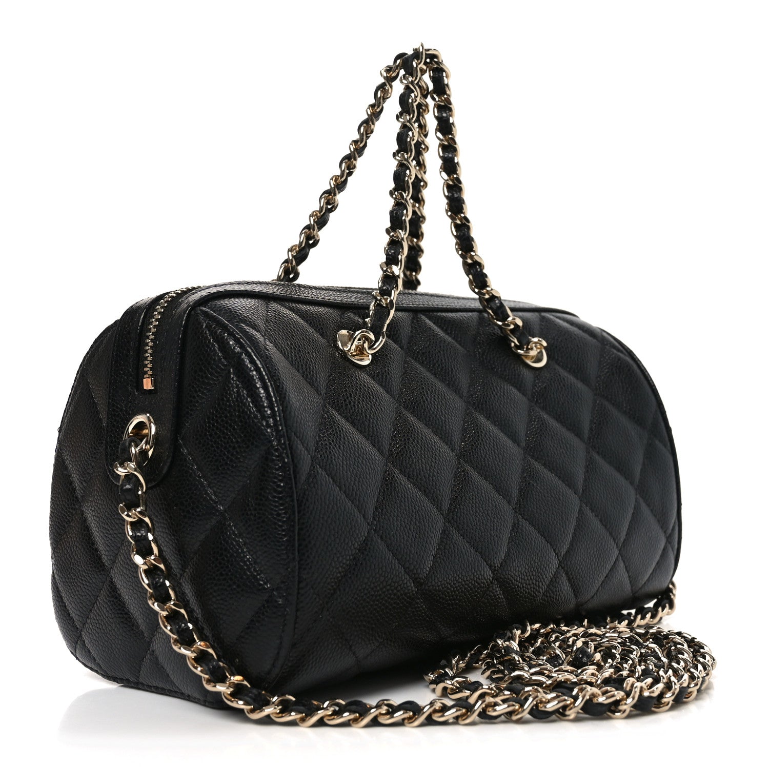 Chanel Caviar Quilted Barrel Clutch With Chain Black
