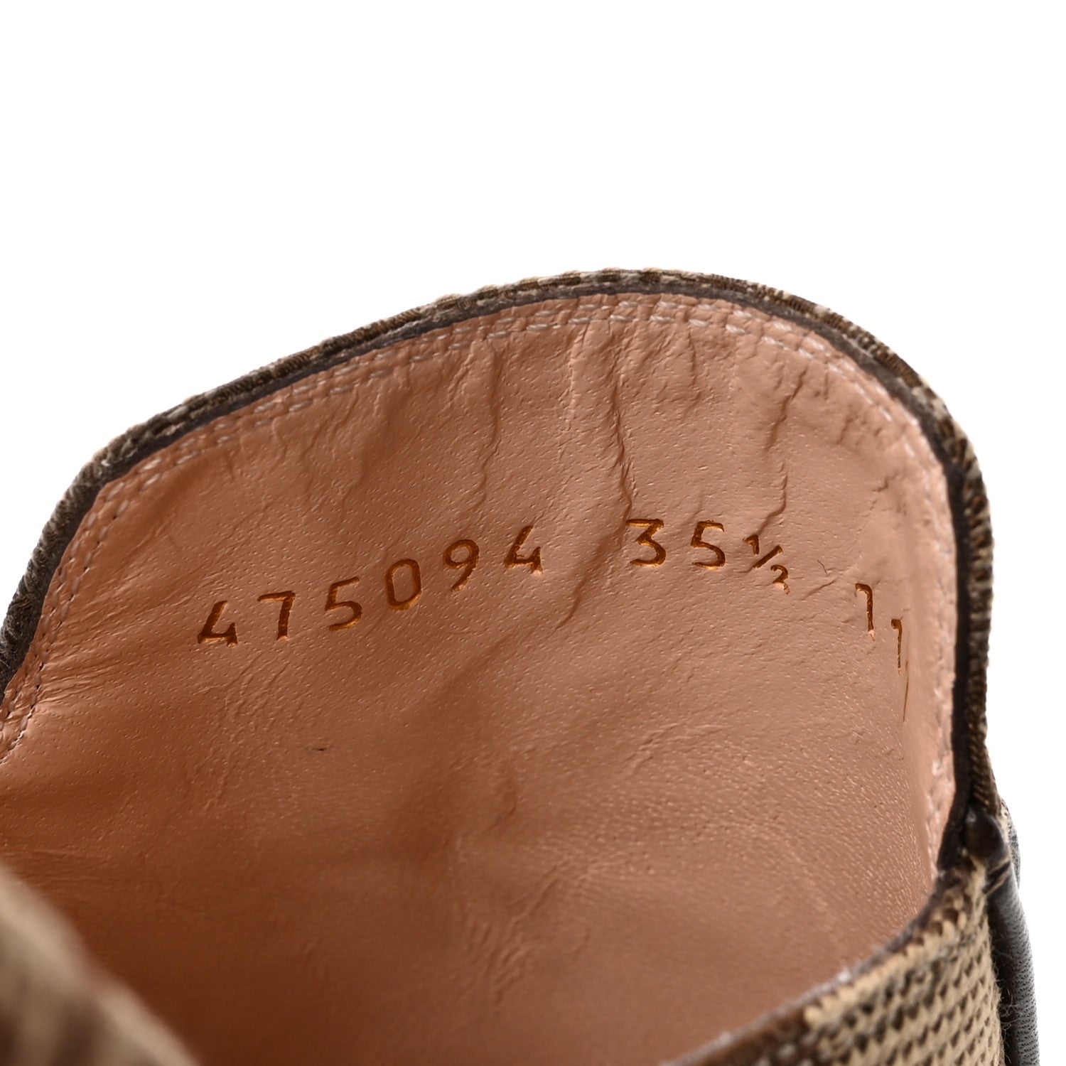 Gucci Monogram Jumbo GG Malaga Kid Womens Princetown Slippers 35.5 Camel Ebony New Acero Beige