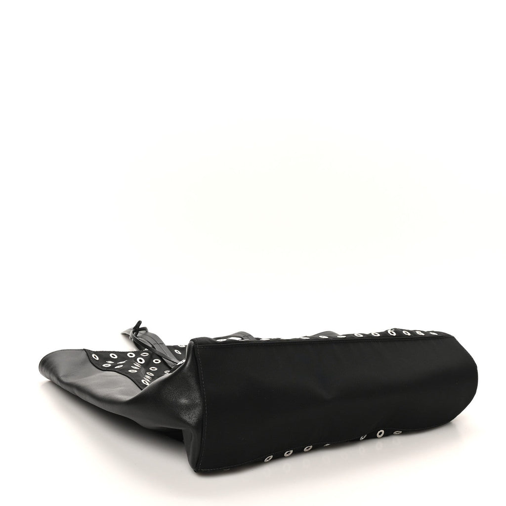 Prada Tessuto Nylon Calfskin Grommet Tote Black