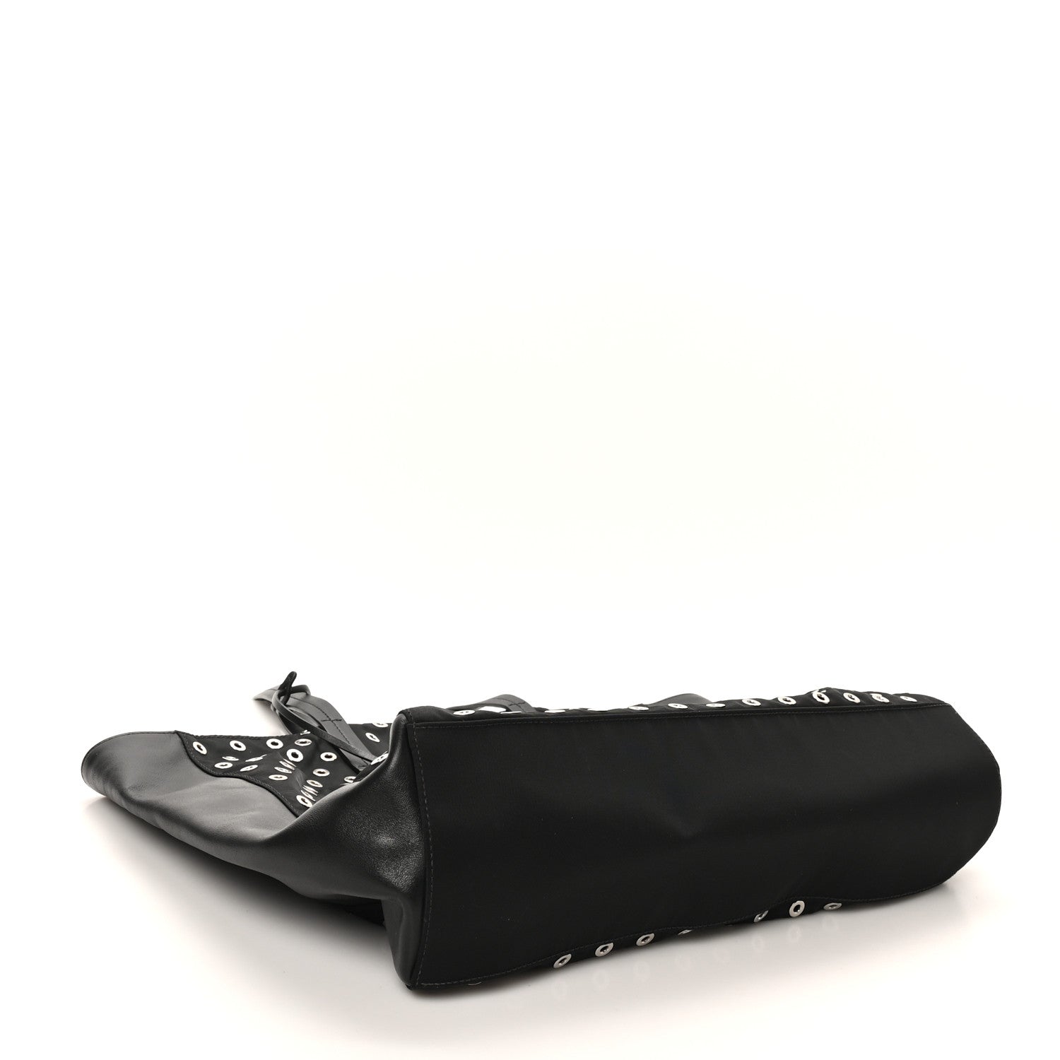 Prada Tessuto Nylon Calfskin Grommet Tote Black