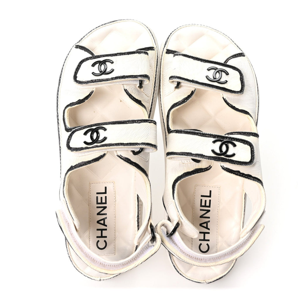 Calfskin Printed Velcro Dad Sandals 37 White Black
