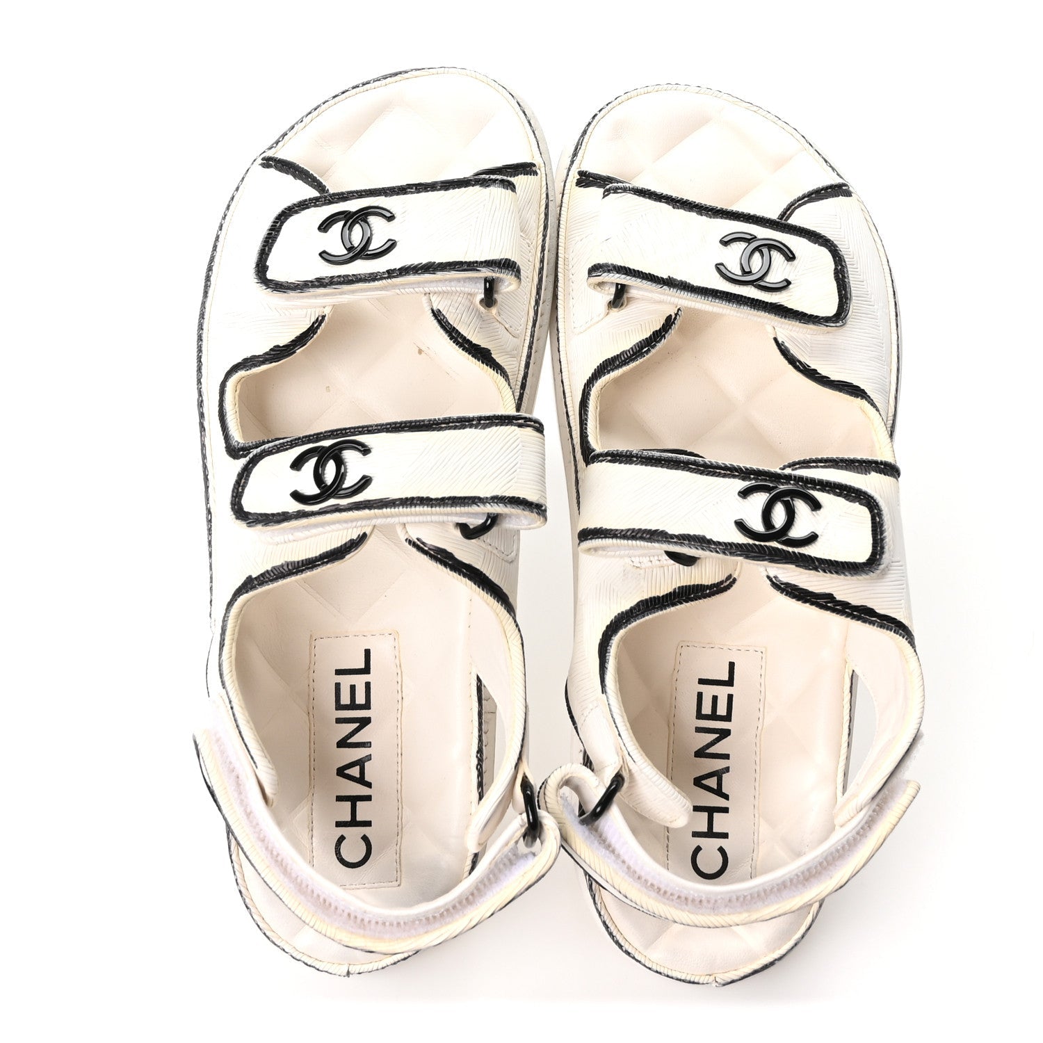 Calfskin Printed Velcro Dad Sandals 37 White Black