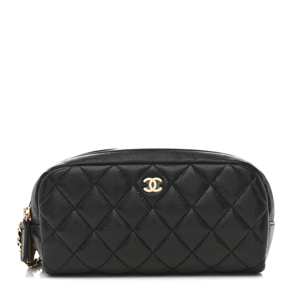 Chanel Caviar Quilted Toiletry Case With Chain Black