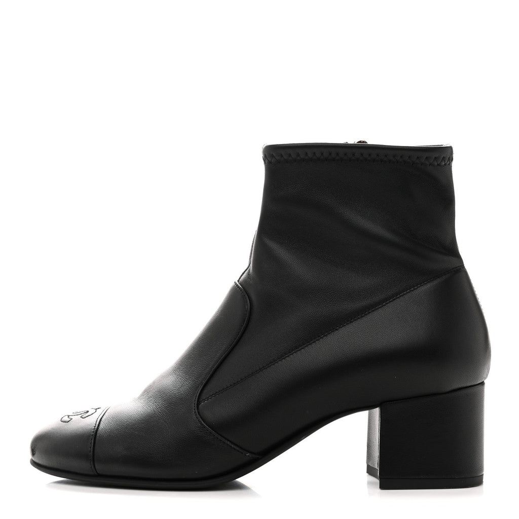 Chanel Stretch Lambskin Cap Toe CC Short Boots 38.5 Black