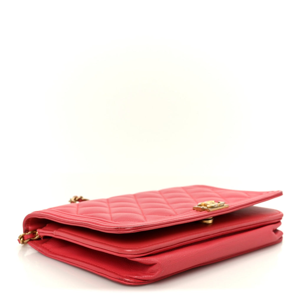 Chanel Caviar Quilted Boy Wallet On Chain WOC Dark Pink