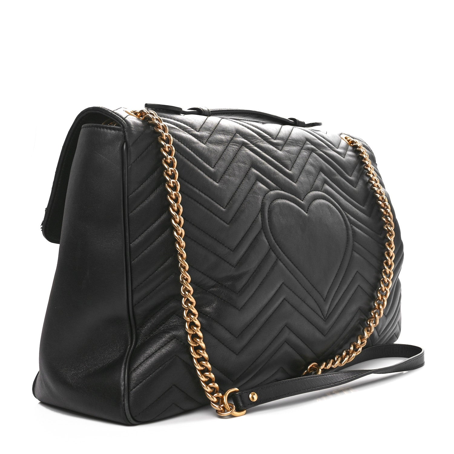 Gucci Calfskin Matelasse Maxi GG Marmont Top Handle Shoulder Bag Black