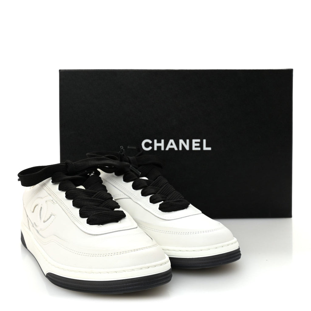 Calfskin CC Womens Sneakers 36 White Black