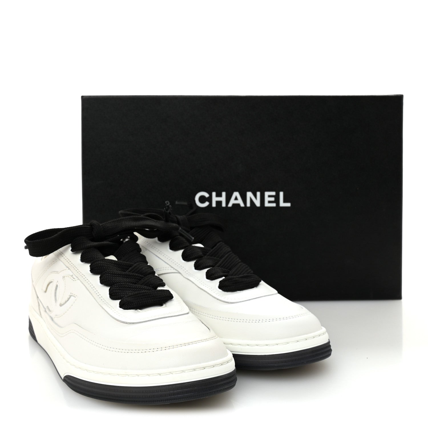 Calfskin CC Womens Sneakers 36 White Black