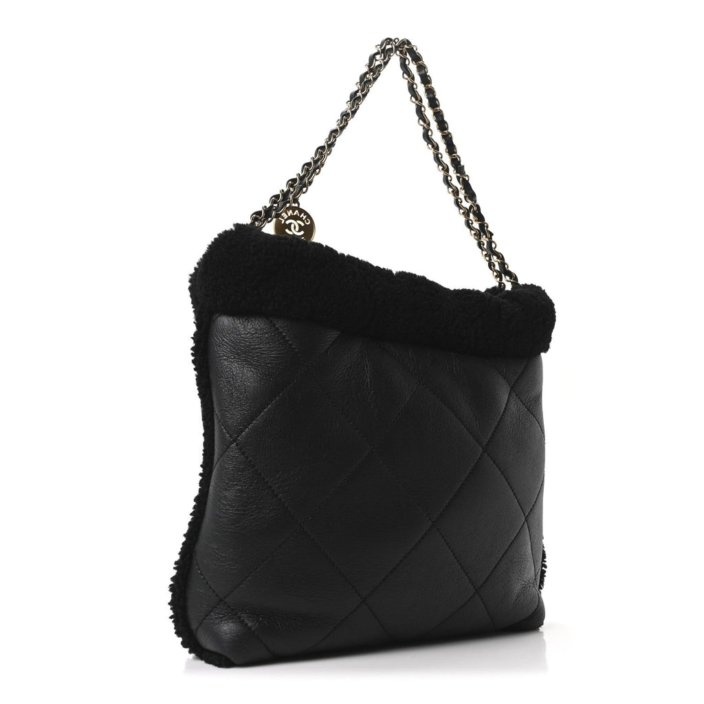 Chanel Aged Lambskin Shearling Quilted Small Chanel 22 Black